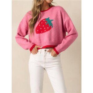 Strawberry Round Neck Long Sleeve Sweater